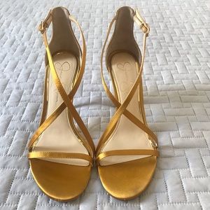 Jessica Simpson golden yellow strappy heels!